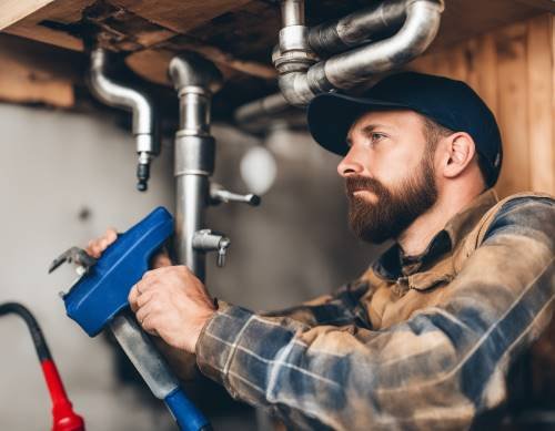 Photo of emergency plumber in action - mini Plumber fixing a sink.