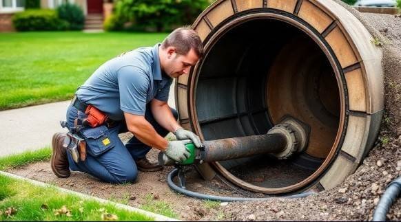 sewer-line-repair-sound-plumbing-and-drain Sewer line being repaired in yard.