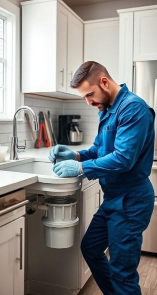 garbage-disposal-repair-sound-plumbing-and-drain Garbage unit being checked