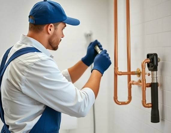 Plumbing working on pipes