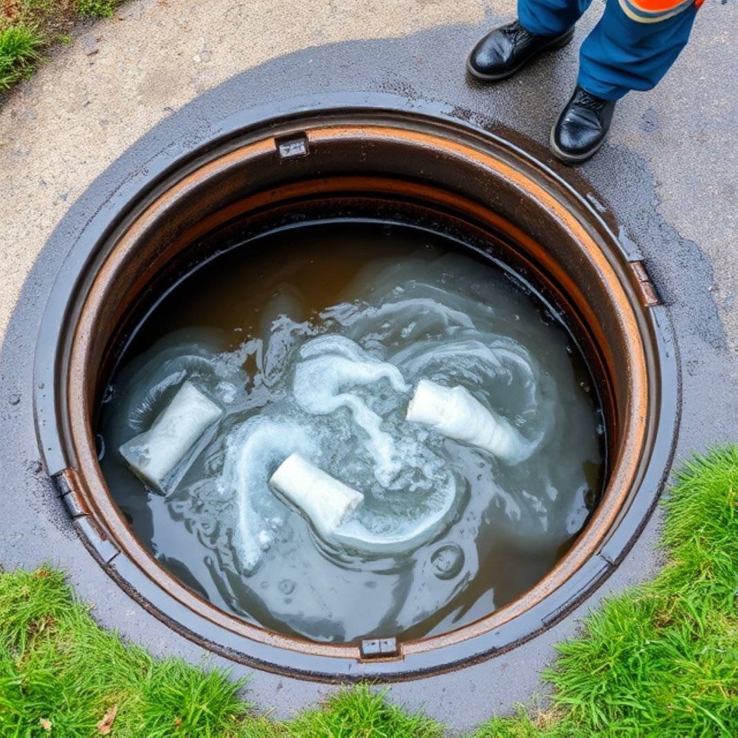 Clogged drain in garden.