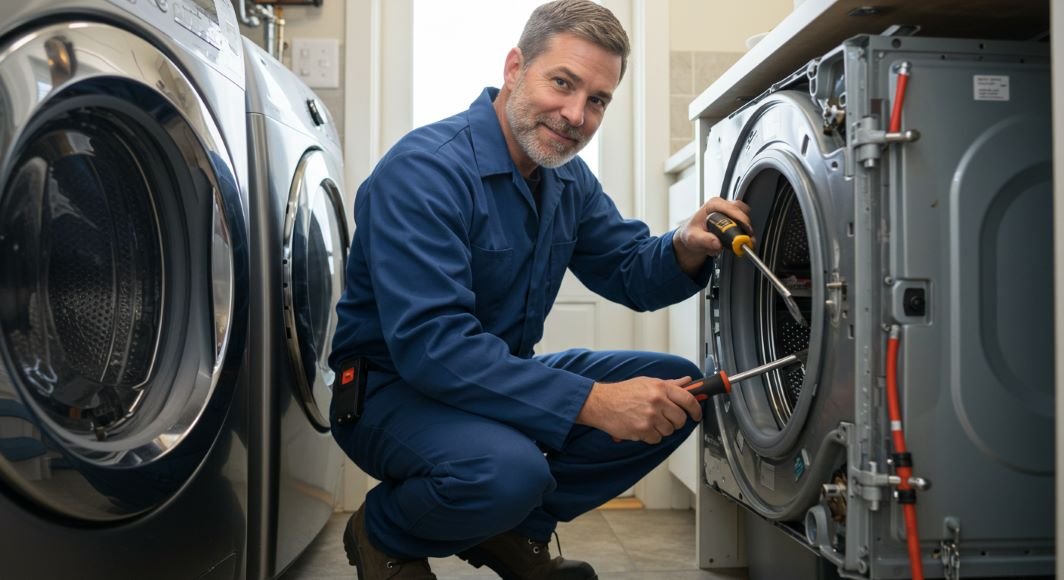 Sound plumber repairing washing machine in Portland OR